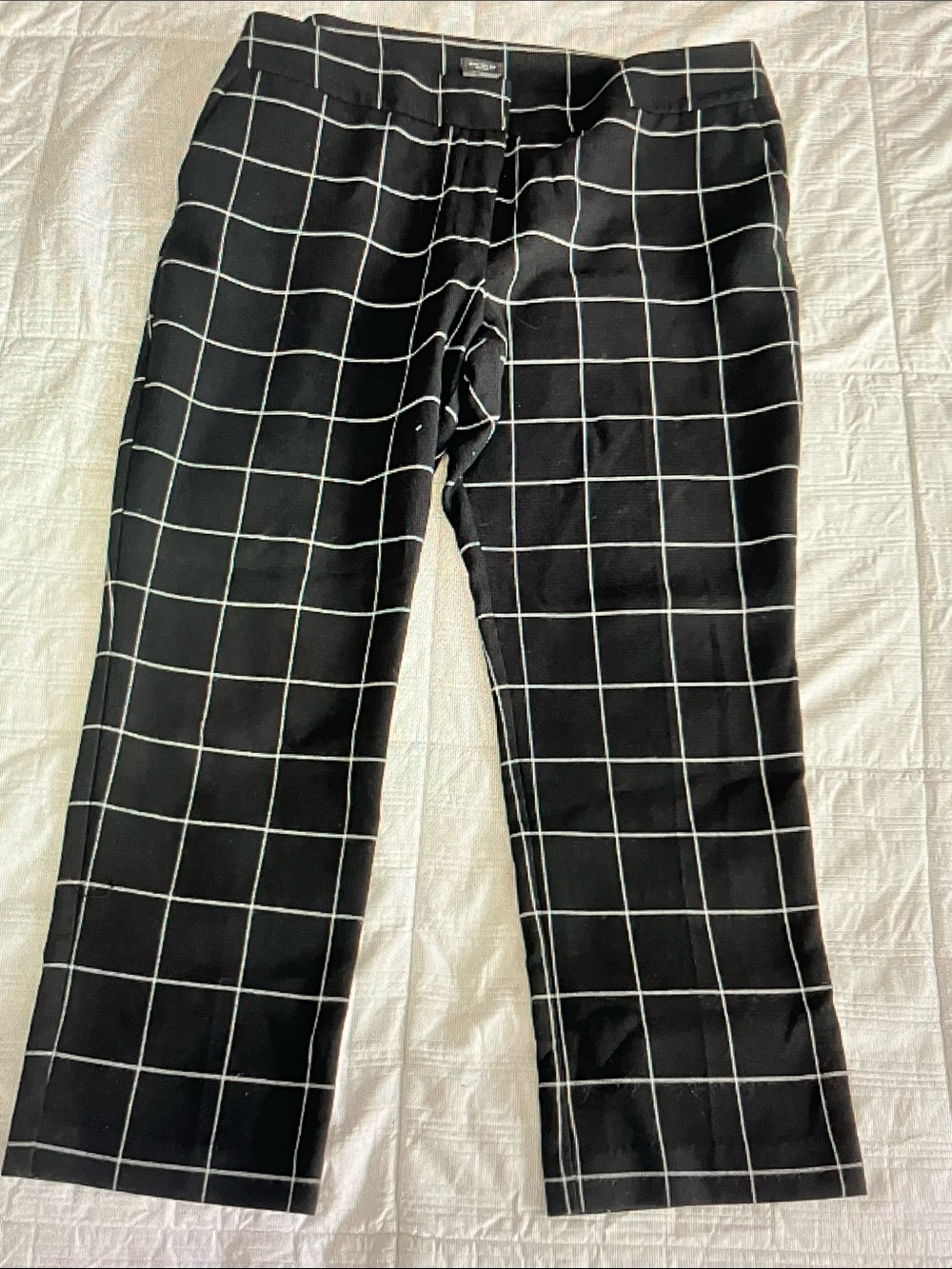 Ann Taylor Factory Black Windowpane Straight-Leg Trousers